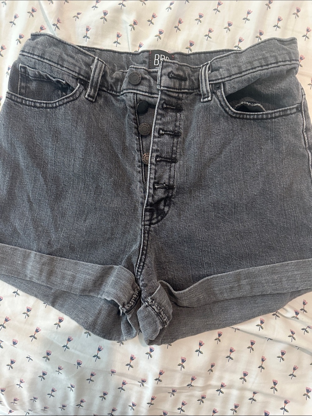 BDG Washed Black High-Rise Button-Fly Jean Shorts